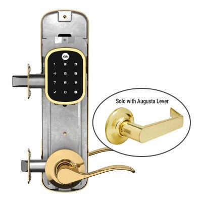 Yale Z-Wave Plus Assure Interconnected Key-Free Touchscreen Lockset, Augusta Lever, Right Handed, 5.5 In. Prep, Polished Brass